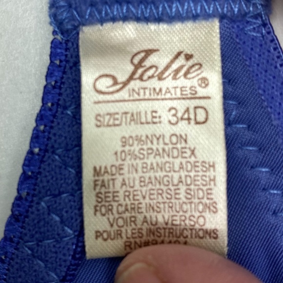 Jolie ROYAL BLUE Sheer Embroidered Underwire, 34D. *P1030 - Picture 4 of 4